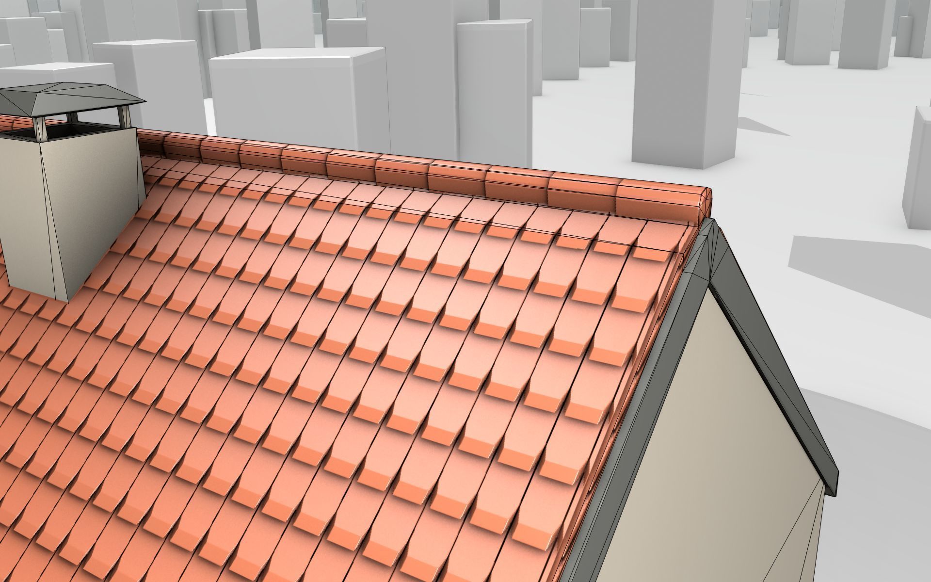 City House - 6 - Half-Double-House - Roof red - Wall skinyellow Low-poly 3D model_18