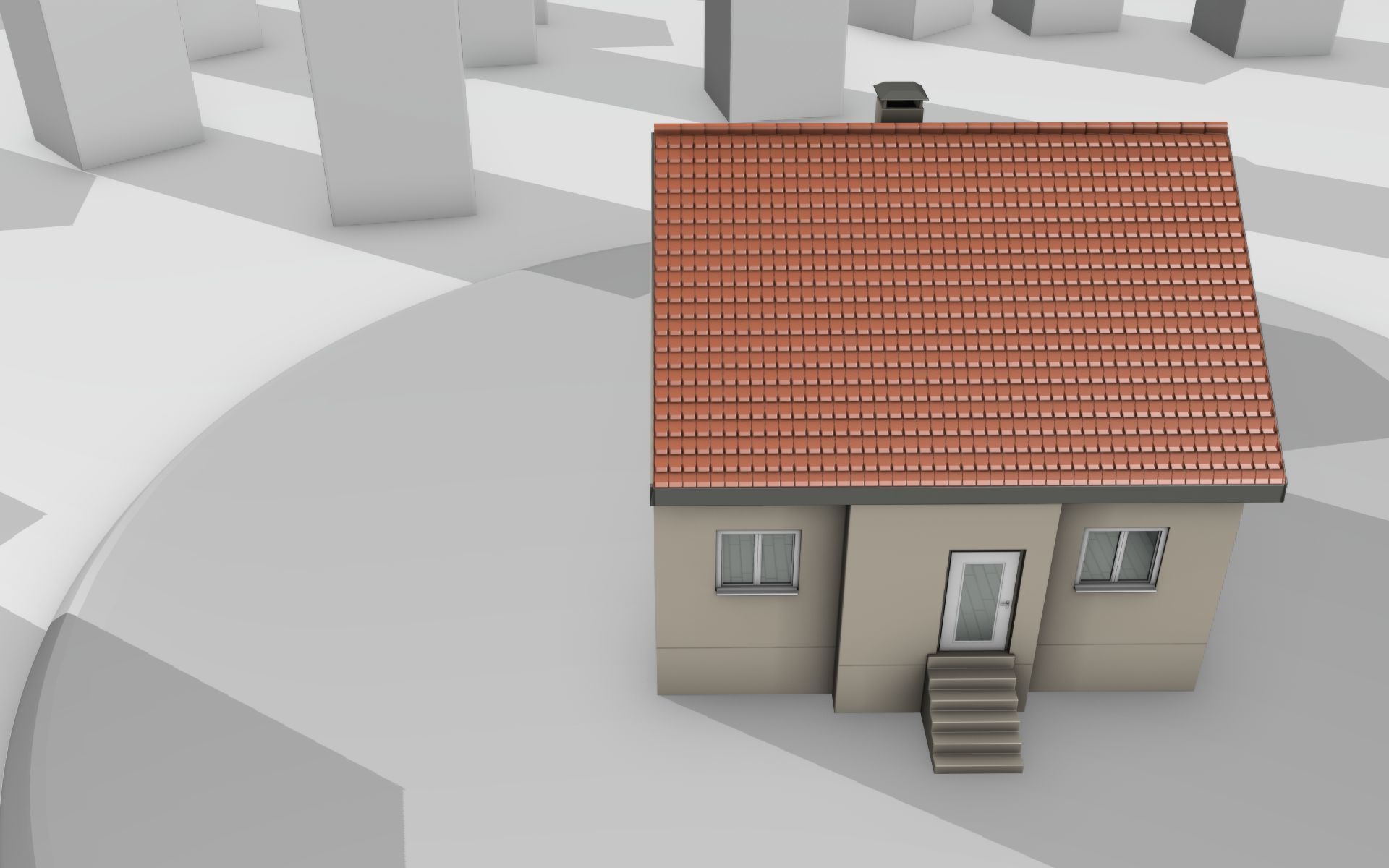 City House - 6 - Half-Double-House - Roof red - Wall skinyellow Low-poly 3D model_1