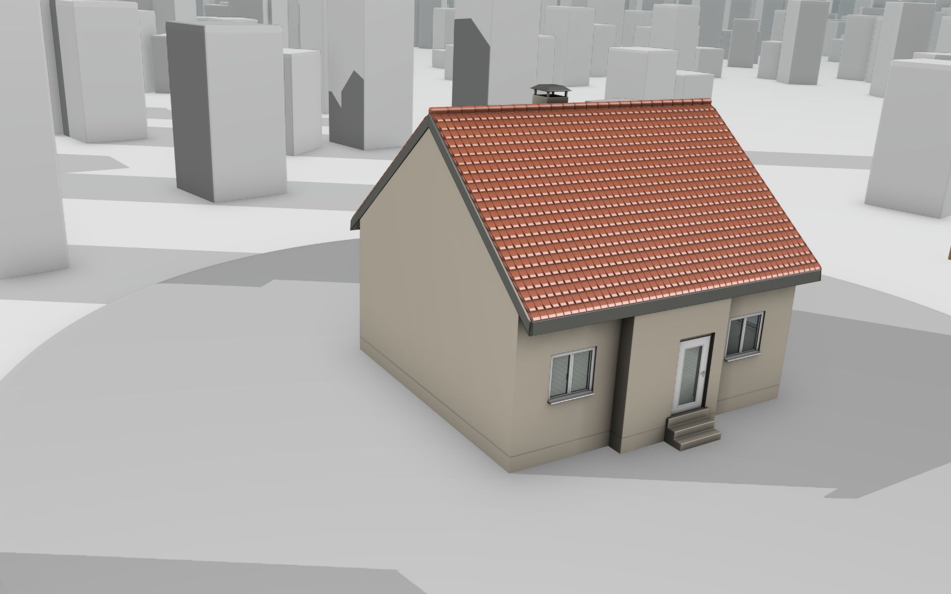 City House - 6 - Half-Double-House - Roof red - Wall skinyellow Low-poly 3D model_34