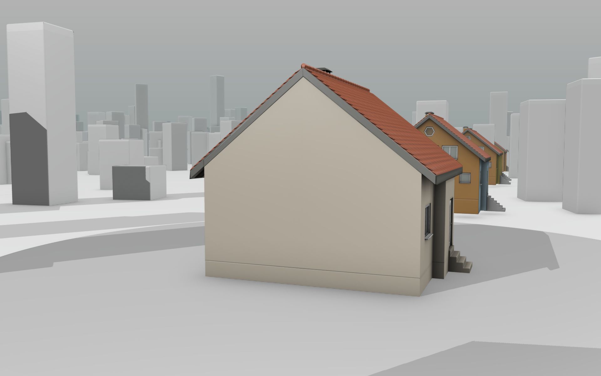 City House - 6 - Half-Double-House - Roof red - Wall skinyellow Low-poly 3D model_3