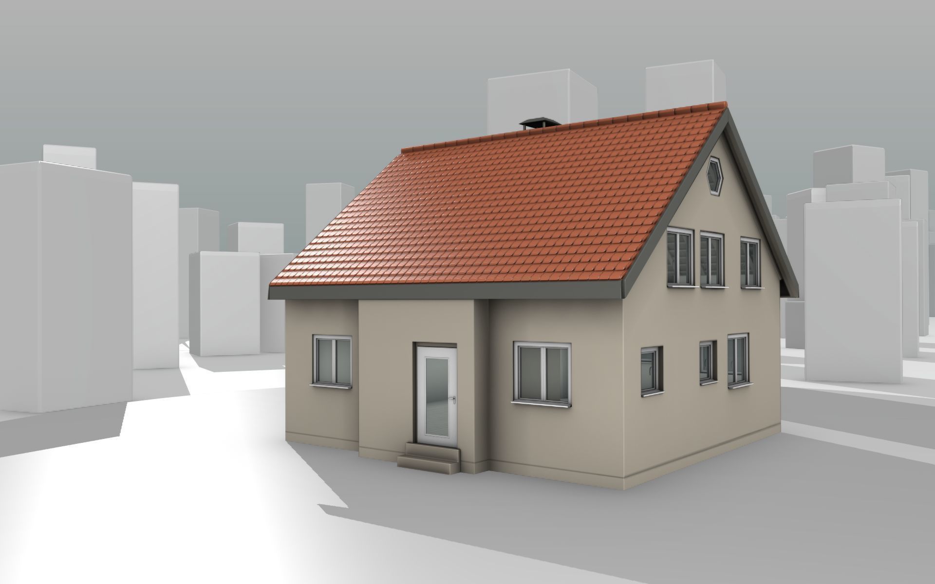City House - 6 - Half-Double-House - Roof red - Wall skinyellow Low-poly 3D model_12