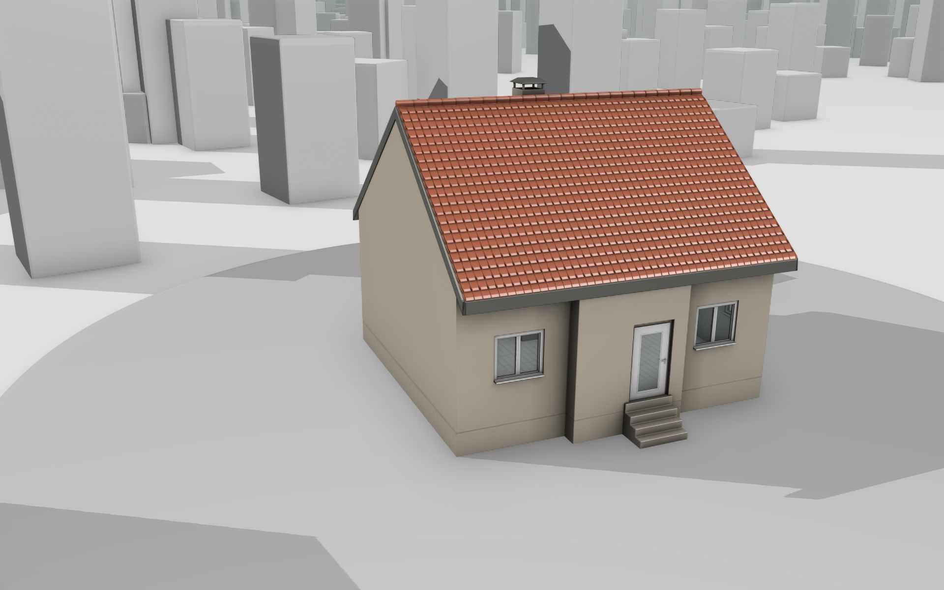 City House - 6 - Half-Double-House - Roof red - Wall skinyellow Low-poly 3D model_33