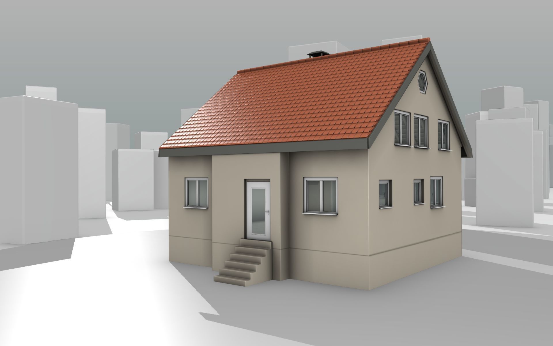 City House - 6 - Half-Double-House - Roof red - Wall skinyellow Low-poly 3D model_8