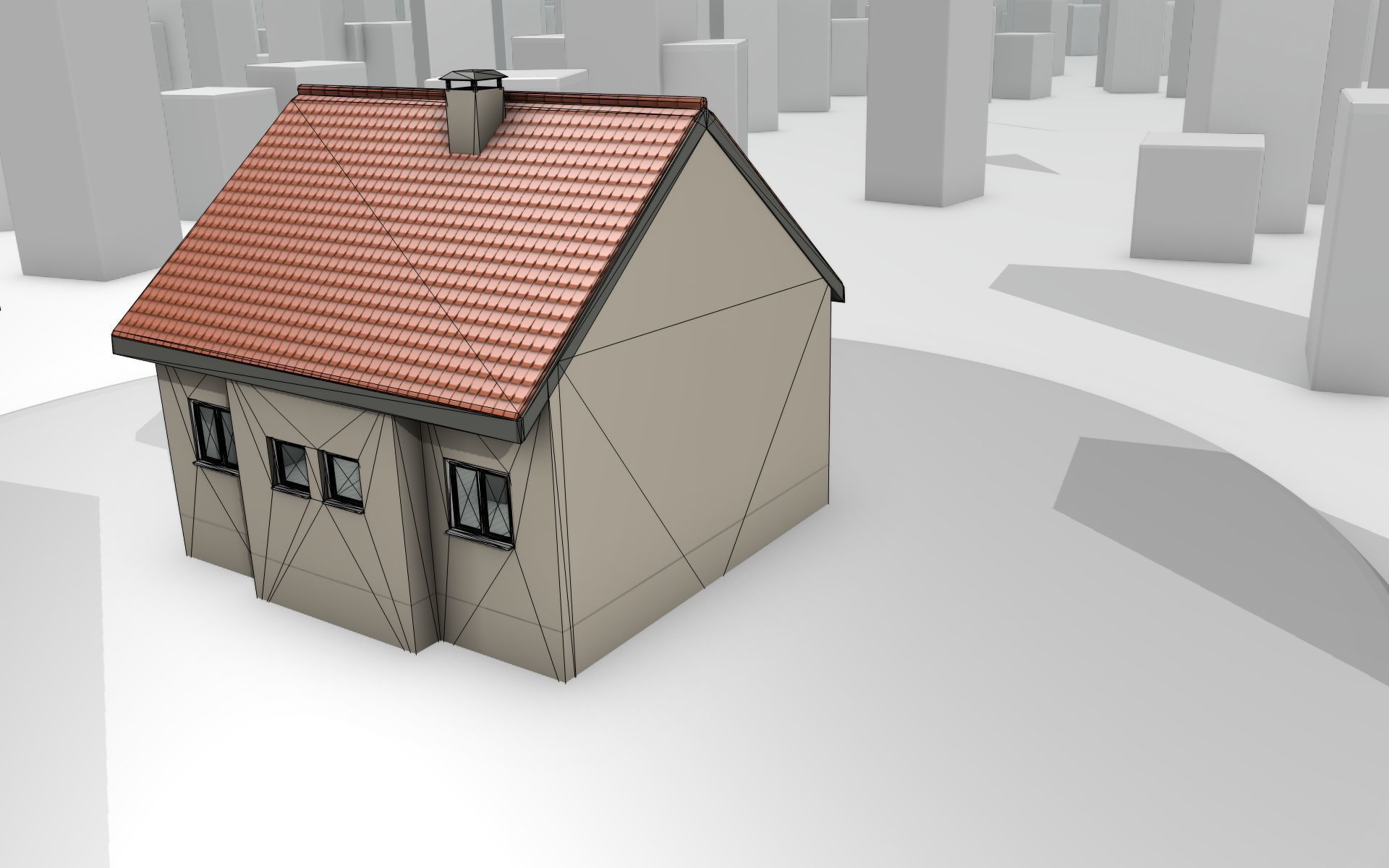 City House - 6 - Half-Double-House - Roof red - Wall skinyellow Low-poly 3D model_17