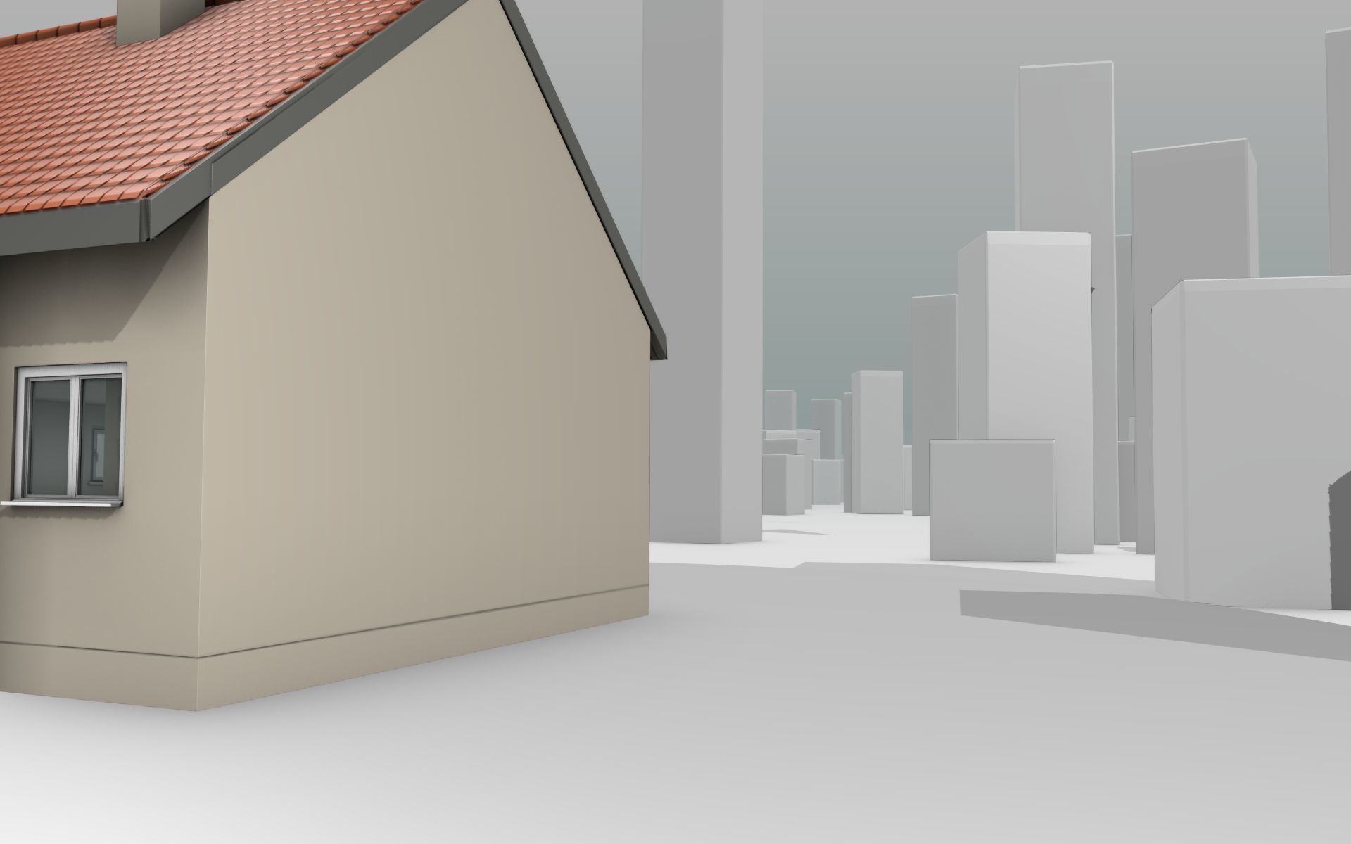 City House - 6 - Half-Double-House - Roof red - Wall skinyellow Low-poly 3D model_41