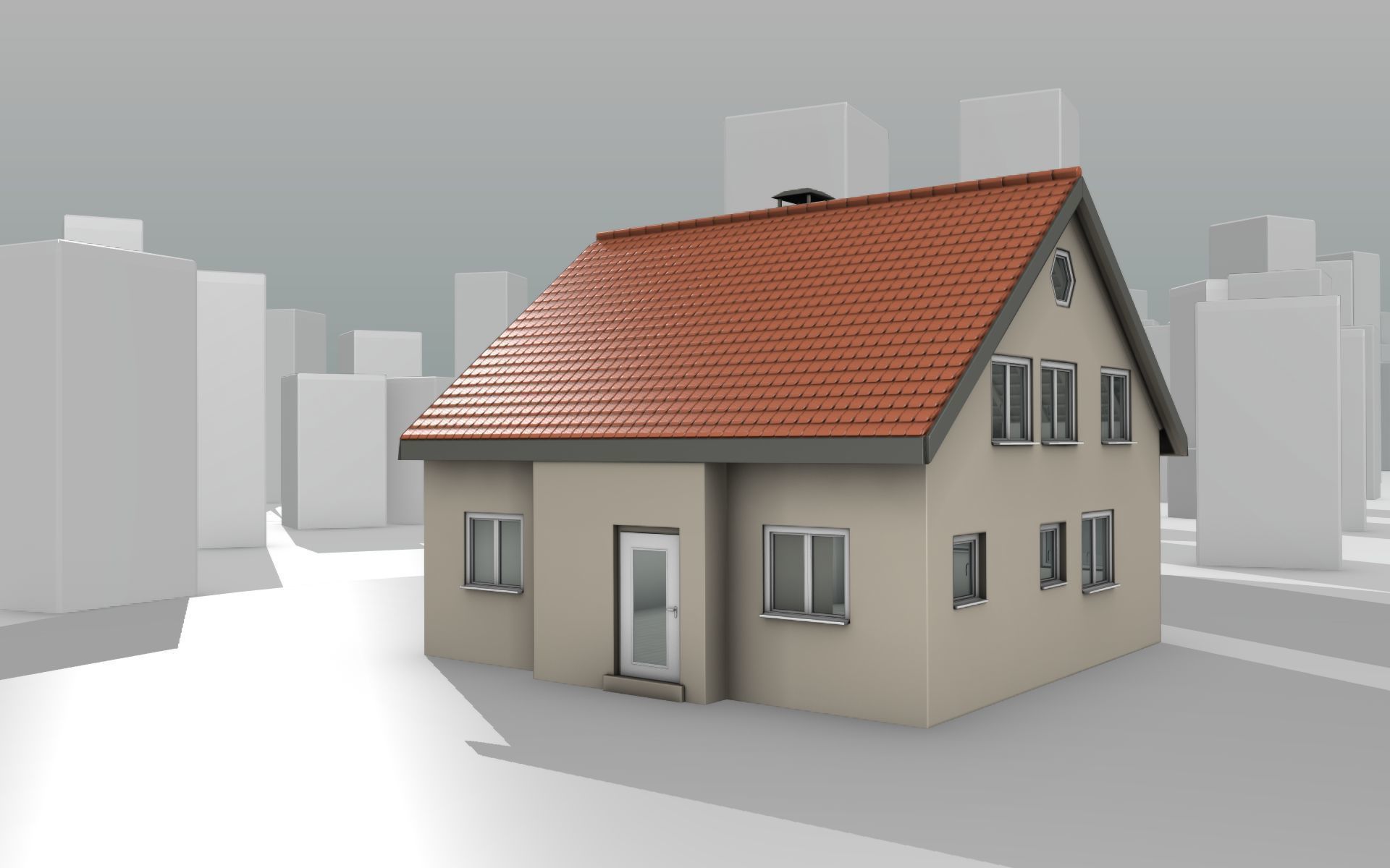 City House - 6 - Half-Double-House - Roof red - Wall skinyellow Low-poly 3D model_13