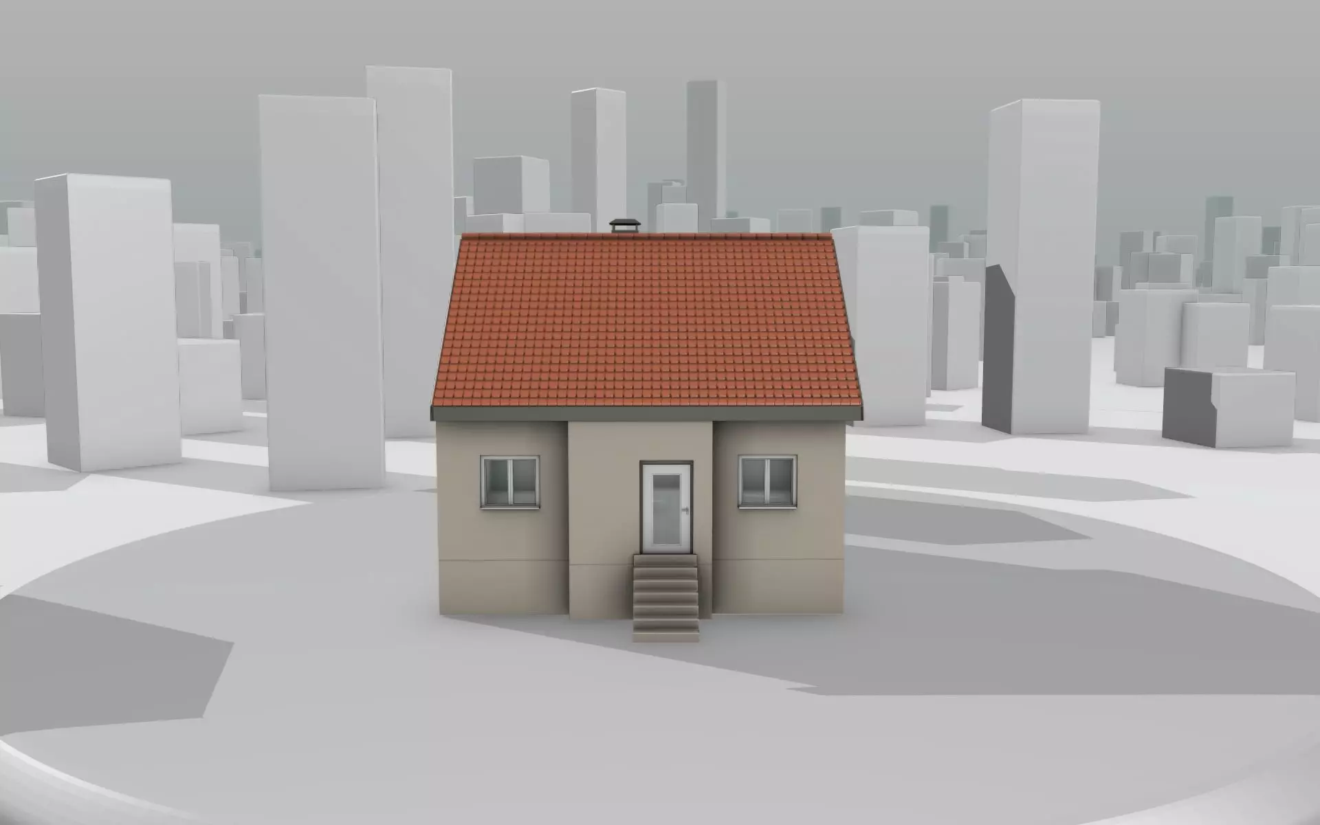 City House - 6 - Half-Double-House - Roof red - Wall skinyellow Low-poly 3D model_0