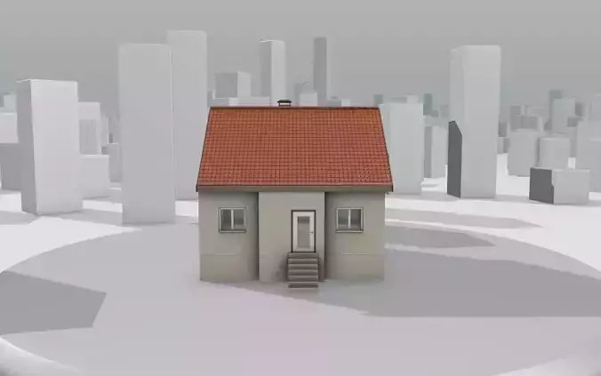 City House - 6 - Half-Double-House - Roof red - Wall skinyellow Low-poly 3D model
