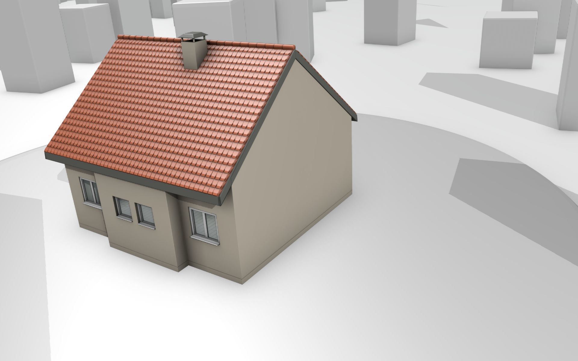 City House - 6 - Half-Double-House - Roof red - Wall skinyellow Low-poly 3D model_5