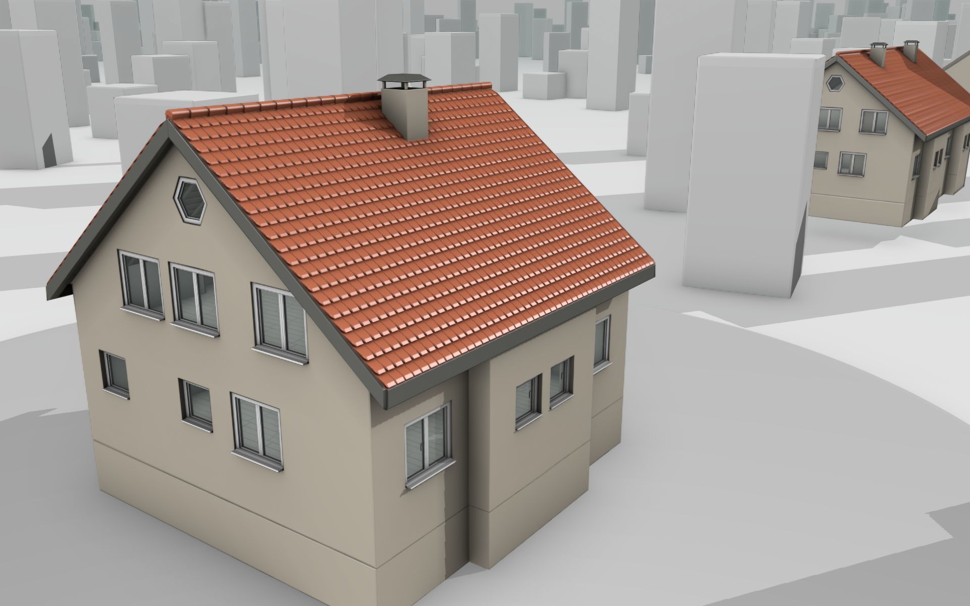 City House - 6 - Half-Double-House - Roof red - Wall skinyellow Low-poly 3D model_7