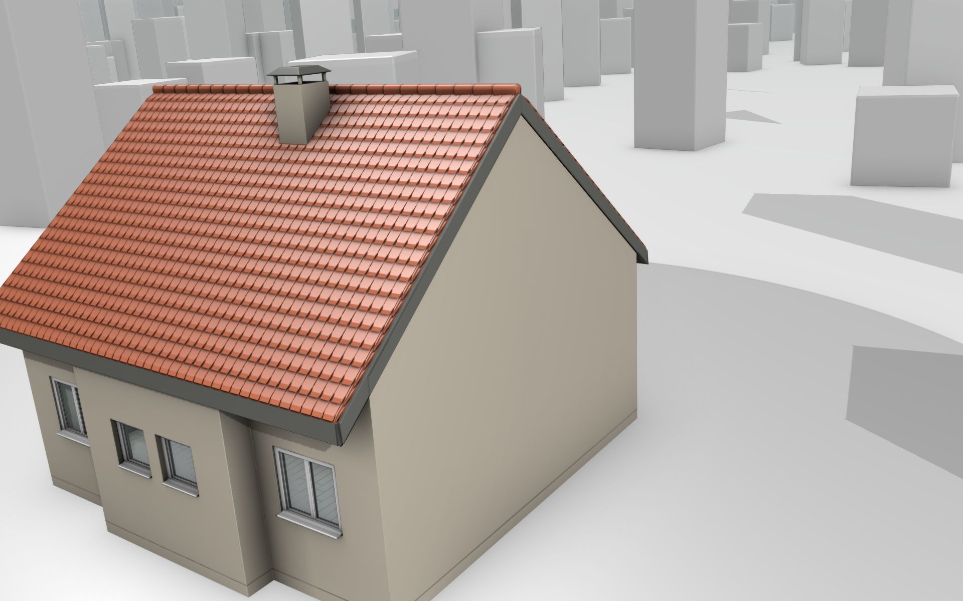 City House - 6 - Half-Double-House - Roof red - Wall skinyellow Low-poly 3D model_42