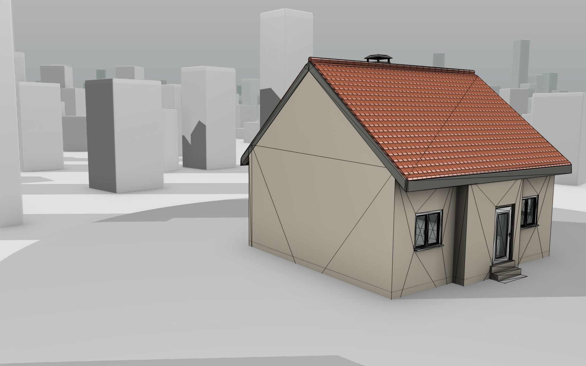 City House - 6 - Half-Double-House - Roof red - Wall skinyellow Low-poly 3D model_20