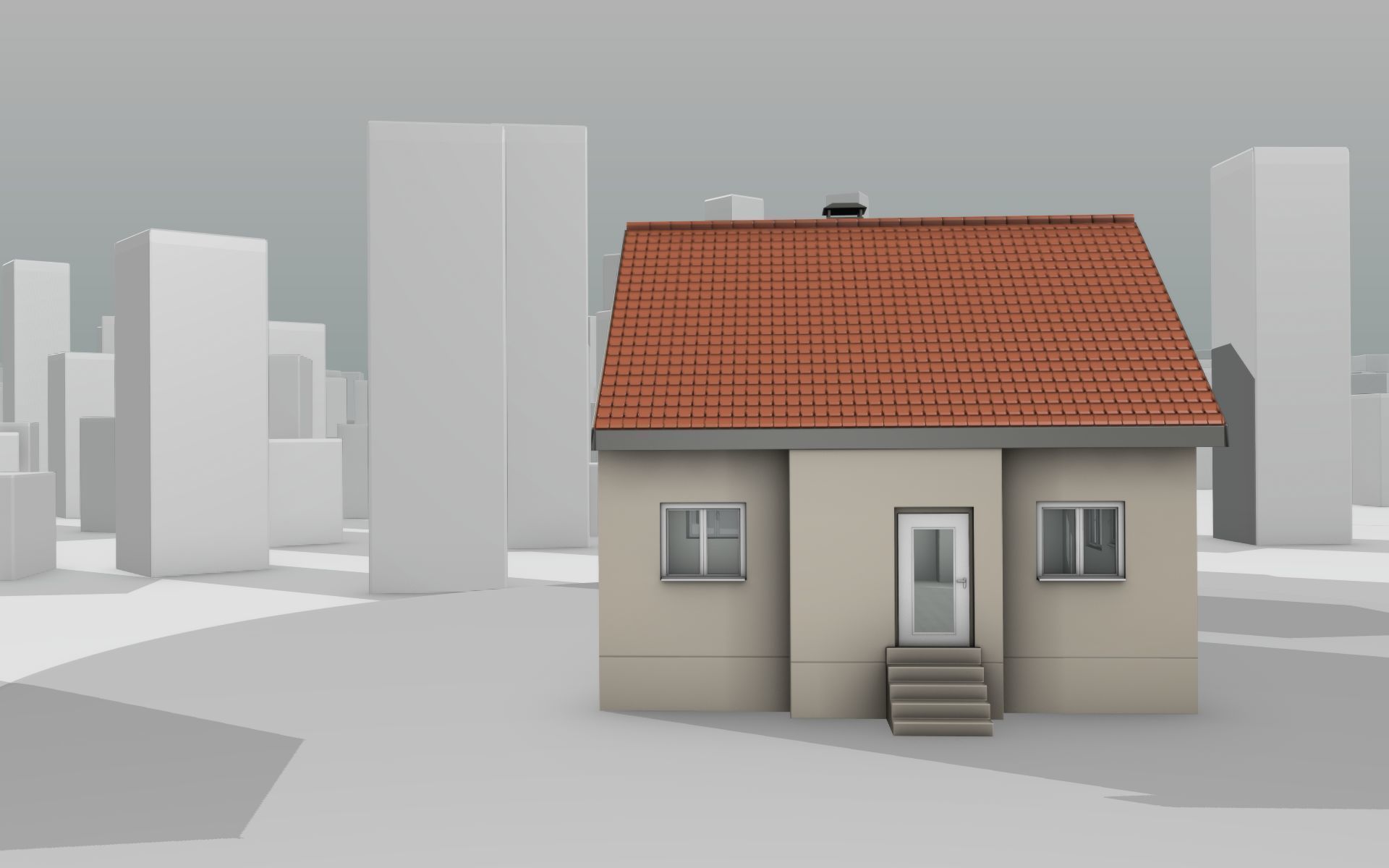 City House - 6 - Half-Double-House - Roof red - Wall skinyellow Low-poly 3D model_32