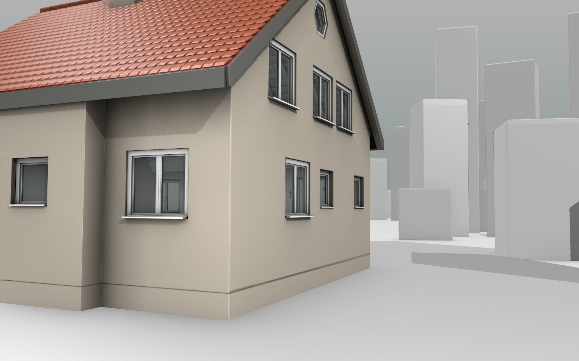 City House - 4 - Half-Double-House - Roof red - Wall skinyellow Low-poly 3D model_40