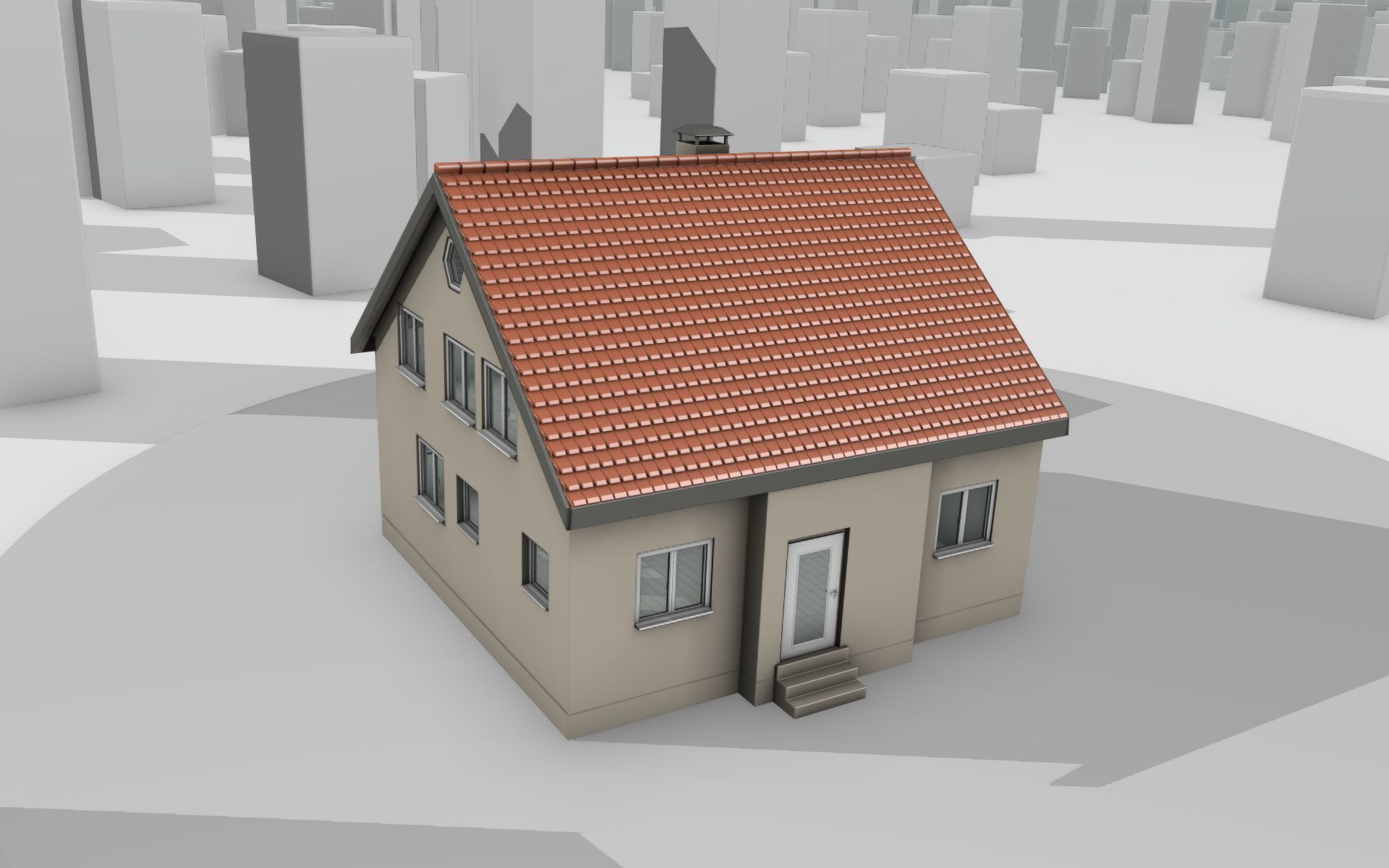 City House - 4 - Half-Double-House - Roof red - Wall skinyellow Low-poly 3D model_33