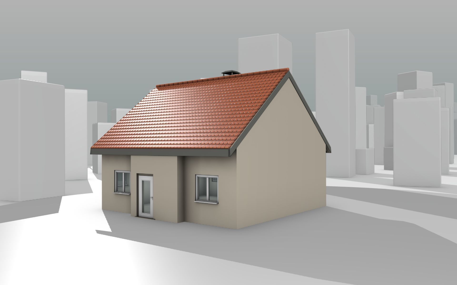 City House - 4 - Half-Double-House - Roof red - Wall skinyellow Low-poly 3D model_14