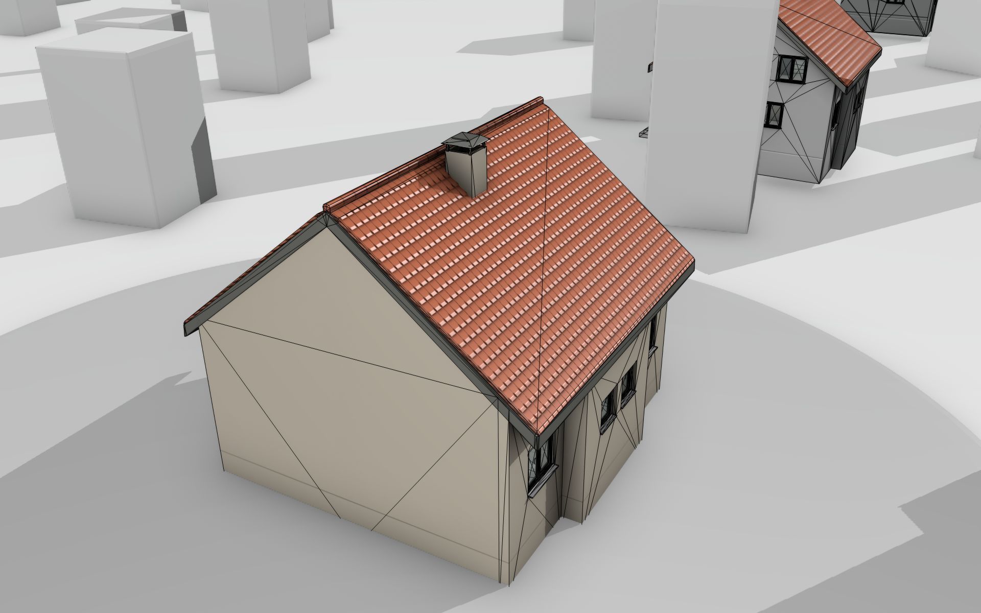 City House - 4 - Half-Double-House - Roof red - Wall skinyellow Low-poly 3D model_25