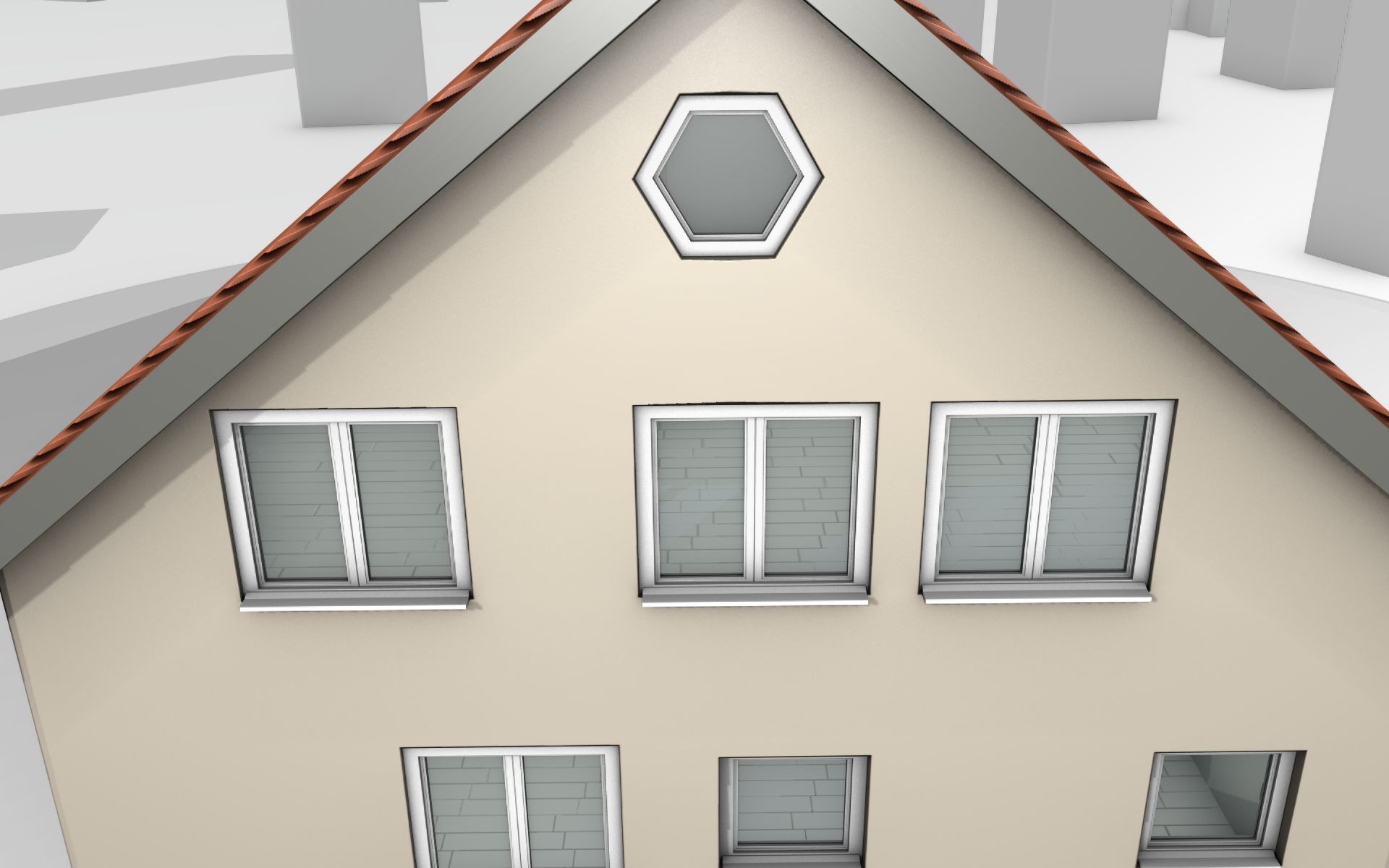 City House - 4 - Half-Double-House - Roof red - Wall skinyellow Low-poly 3D model_4