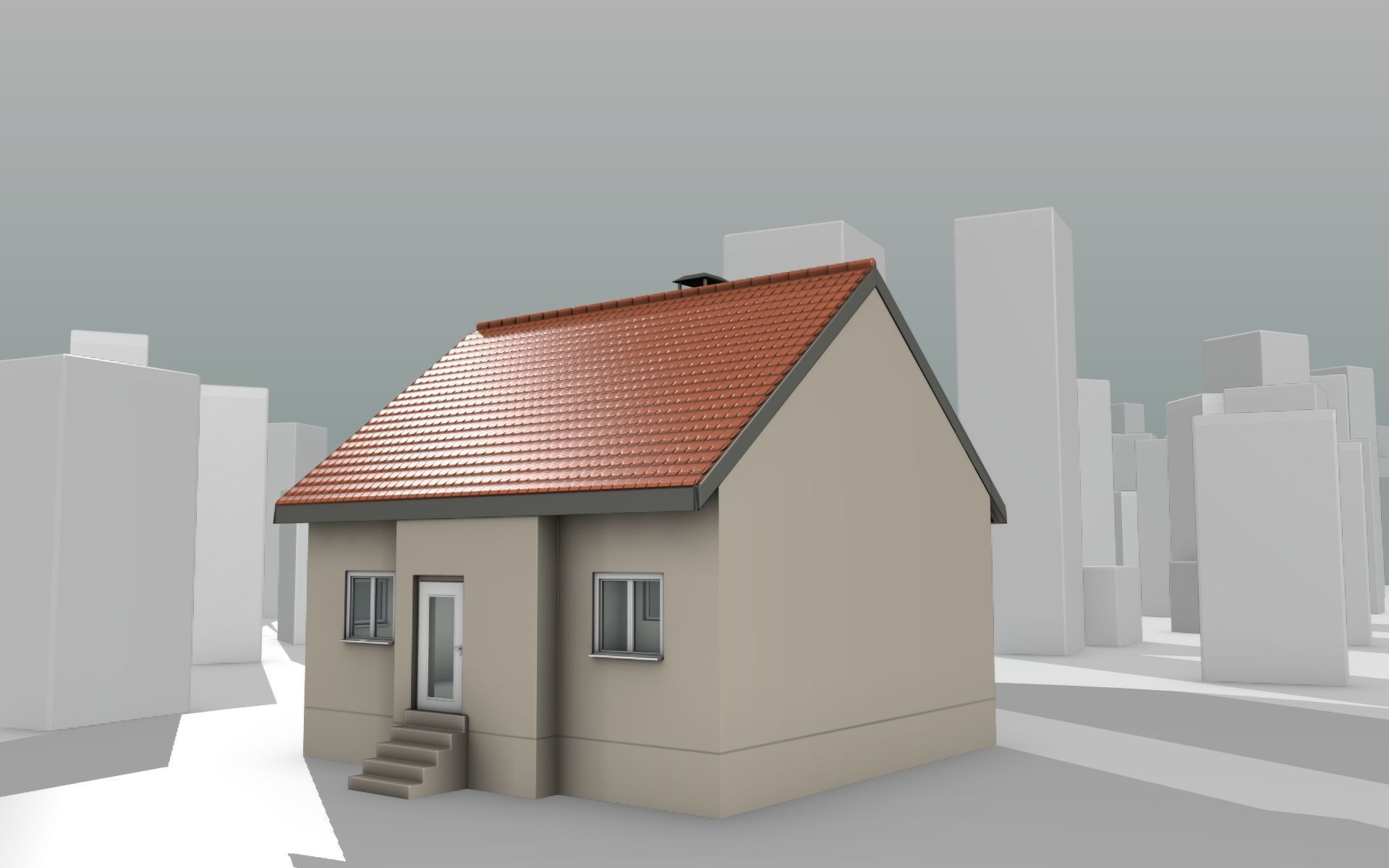 City House - 4 - Half-Double-House - Roof red - Wall skinyellow Low-poly 3D model_9
