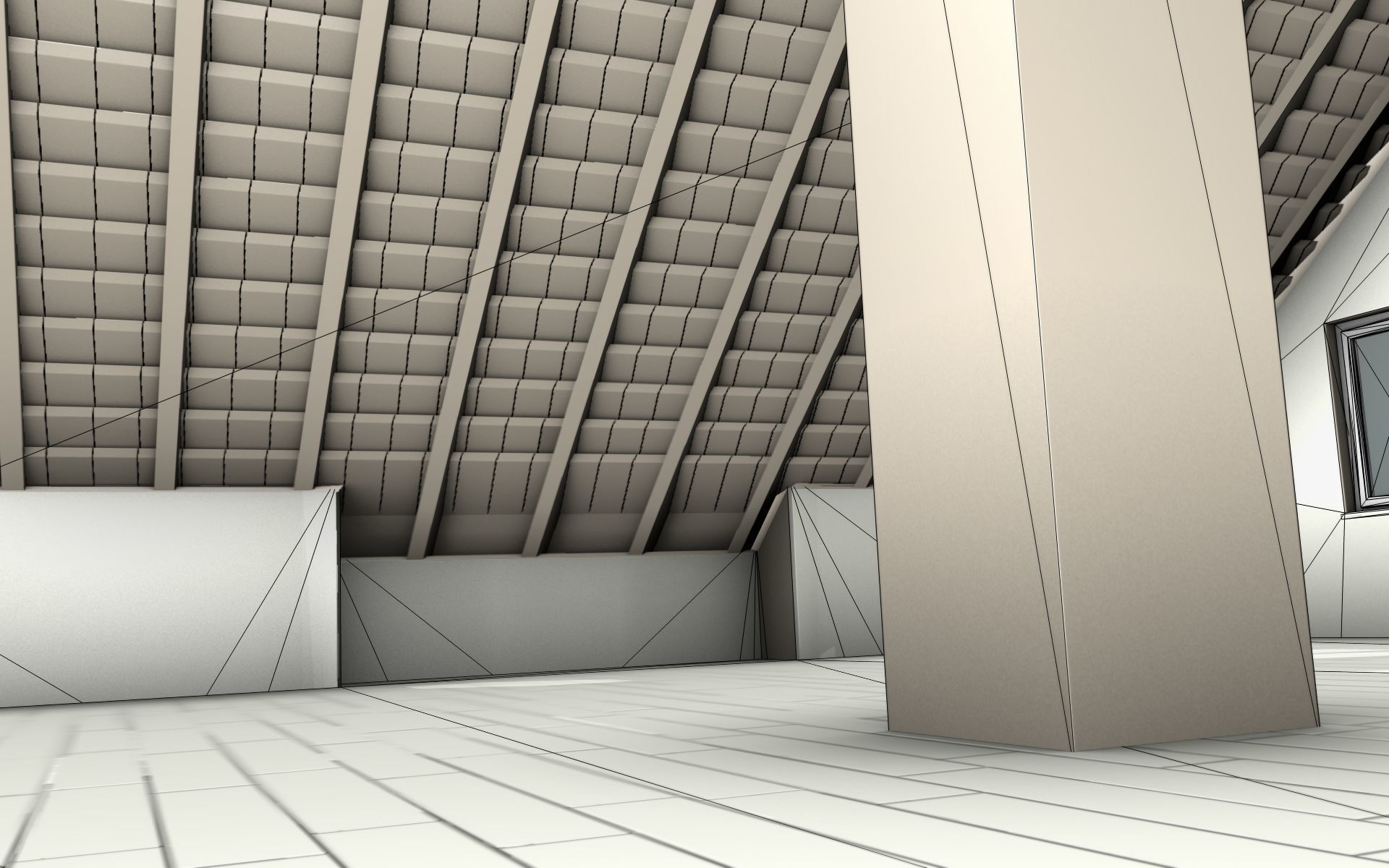 City House - 4 - Half-Double-House - Roof red - Wall skinyellow Low-poly 3D model_24