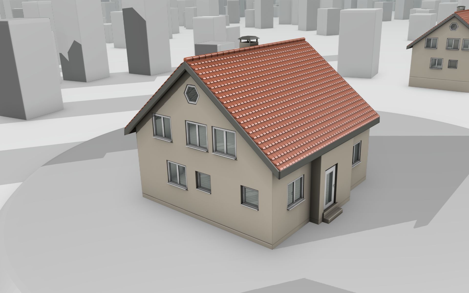 City House - 4 - Half-Double-House - Roof red - Wall skinyellow Low-poly 3D model_34