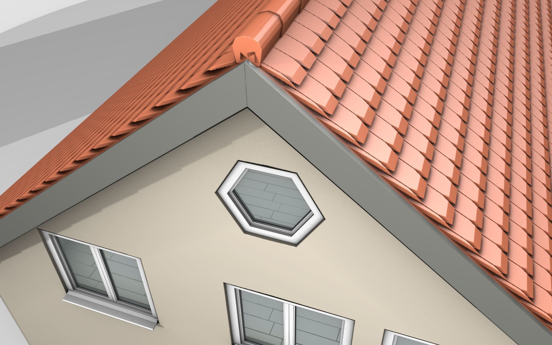 City House - 4 - Half-Double-House - Roof red - Wall skinyellow Low-poly 3D model_35