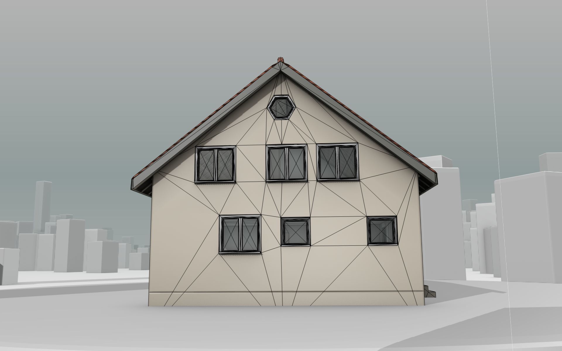City House - 4 - Half-Double-House - Roof red - Wall skinyellow Low-poly 3D model_19