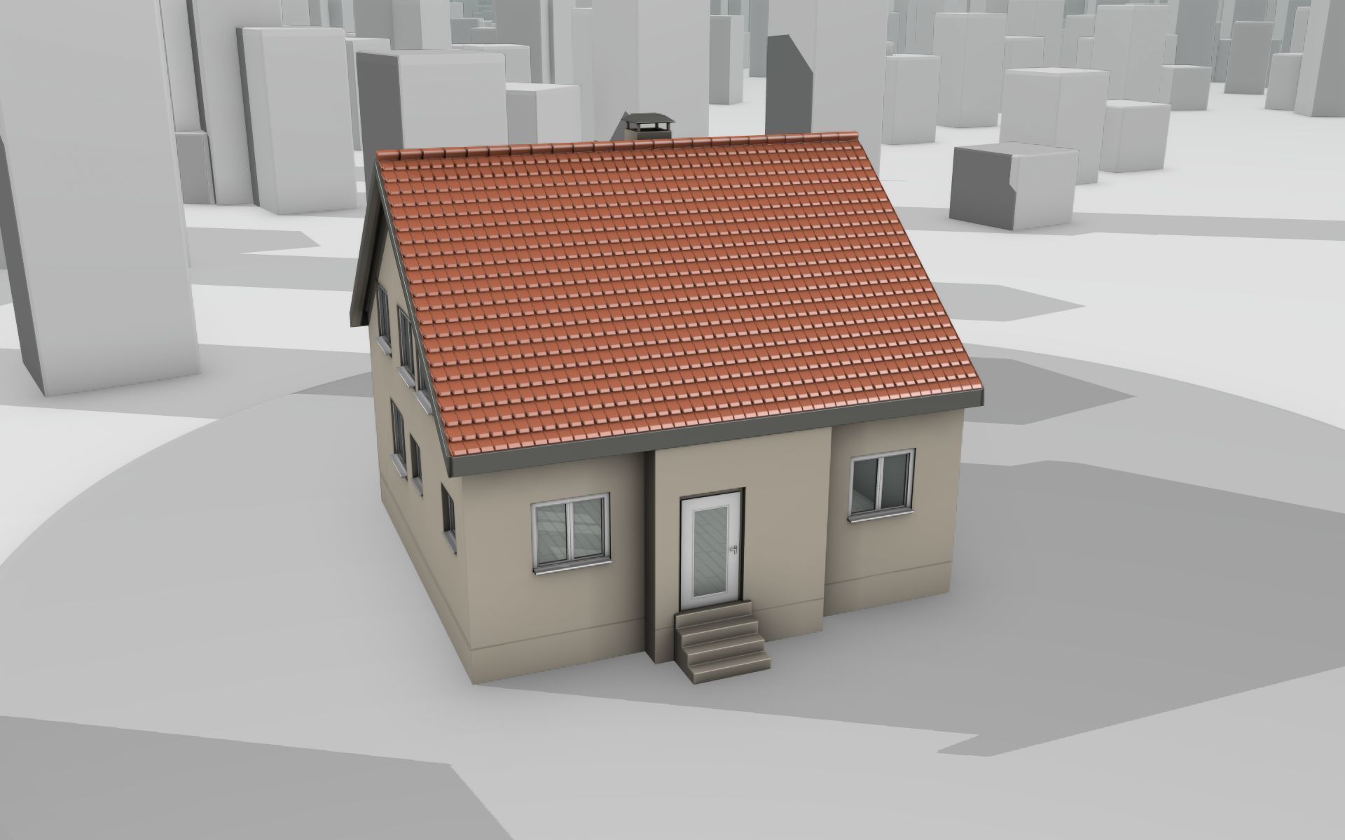 City House - 4 - Half-Double-House - Roof red - Wall skinyellow Low-poly 3D model_32