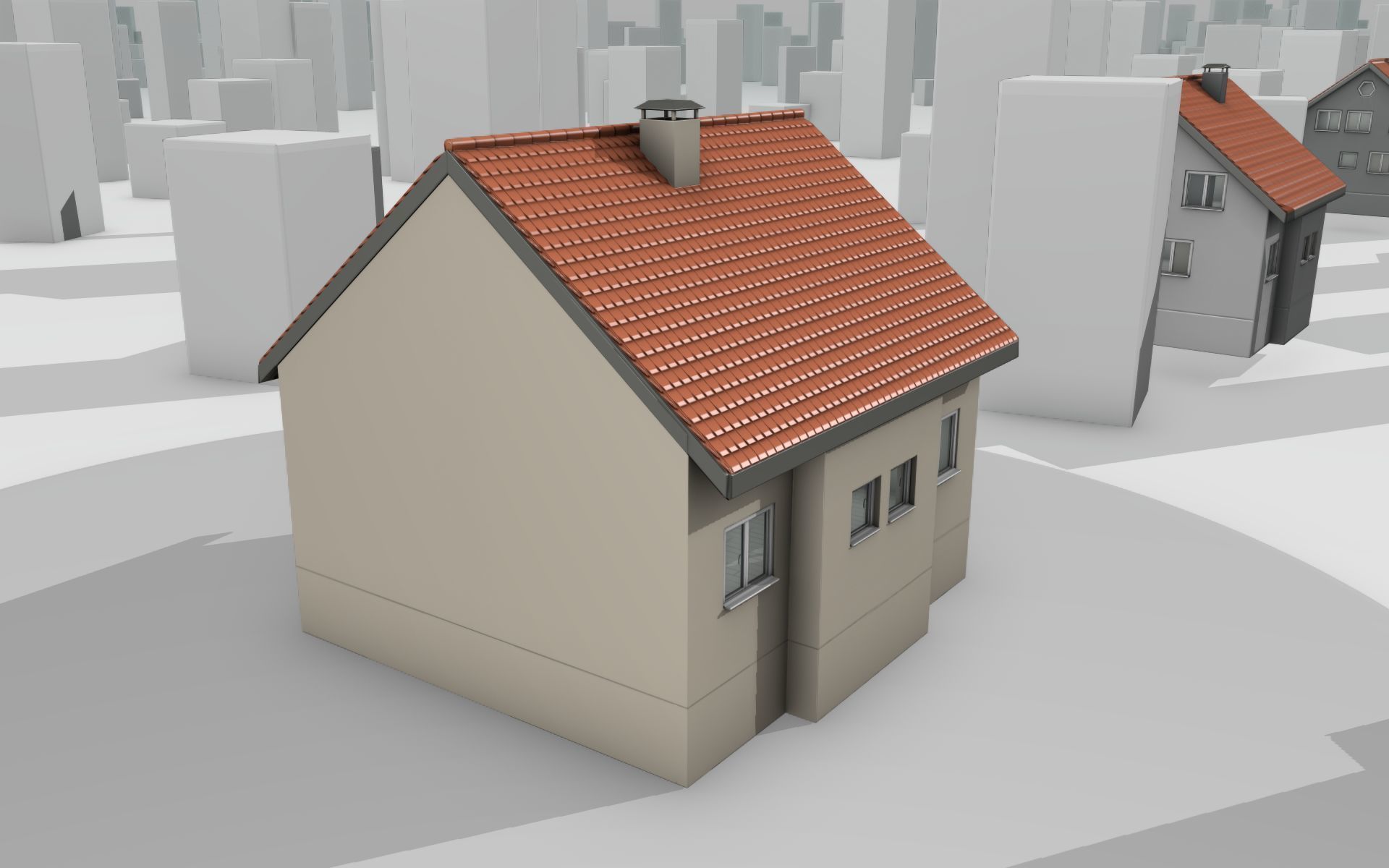 City House - 4 - Half-Double-House - Roof red - Wall skinyellow Low-poly 3D model_7