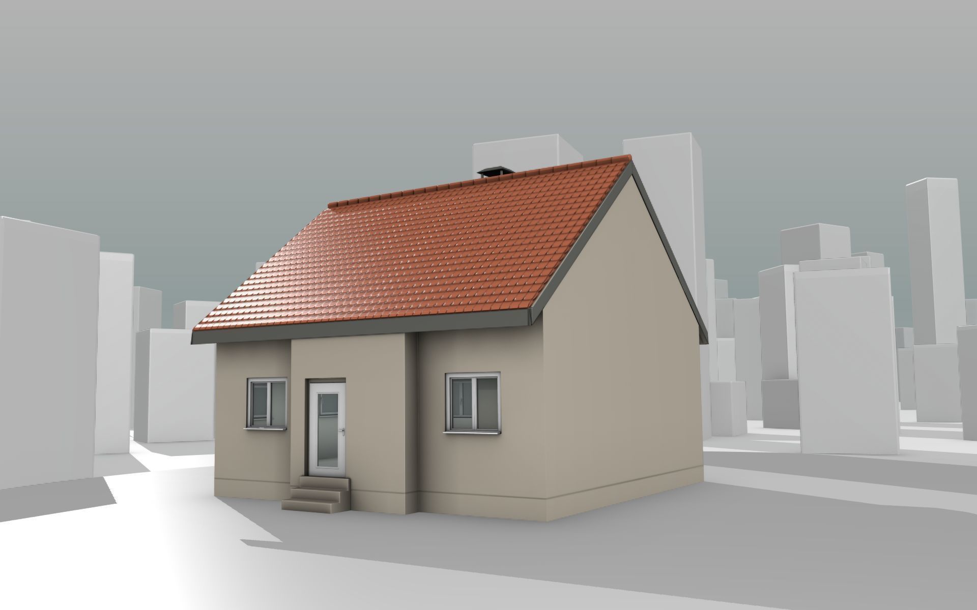City House - 4 - Half-Double-House - Roof red - Wall skinyellow Low-poly 3D model_11