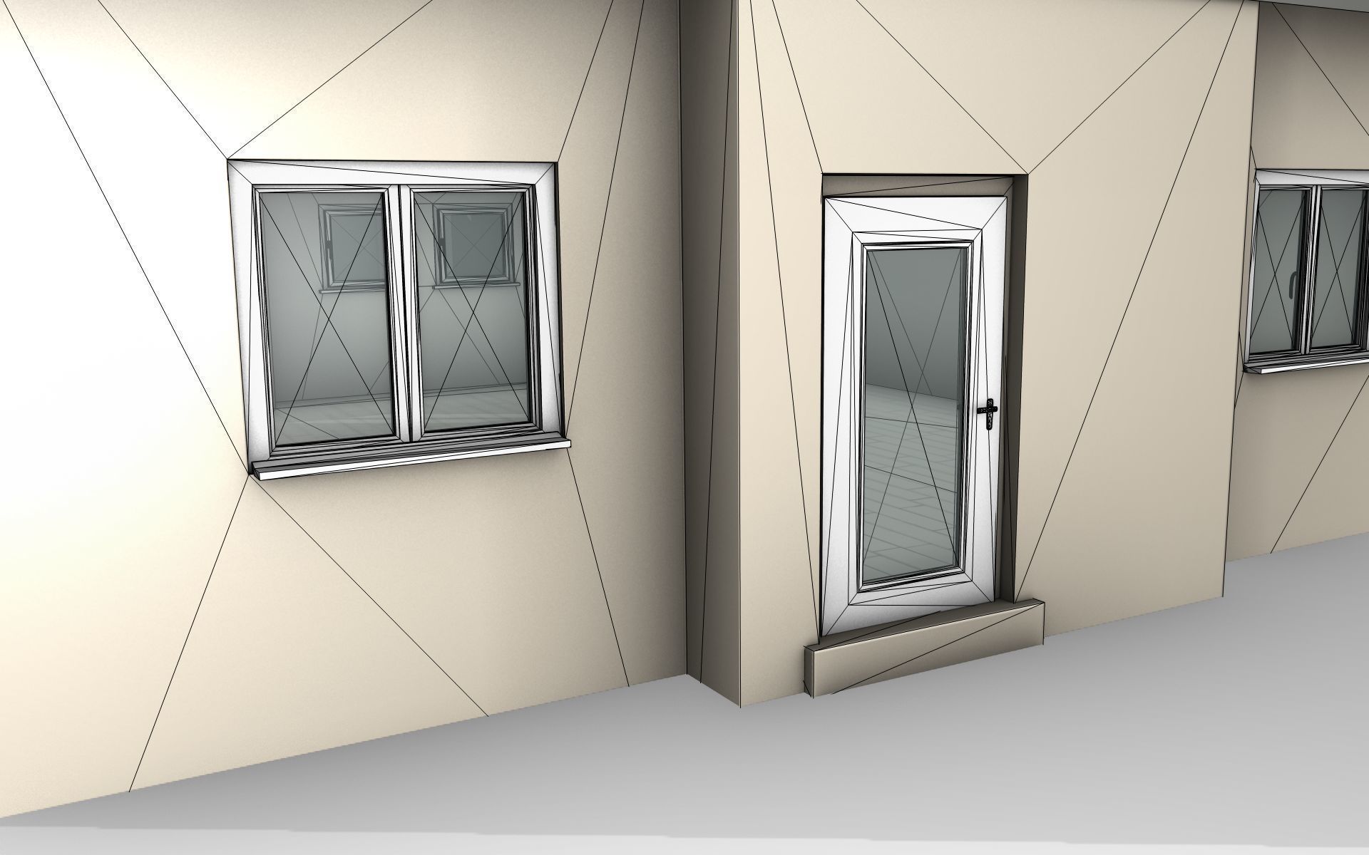 City House - 4 - Half-Double-House - Roof red - Wall skinyellow Low-poly 3D model_21