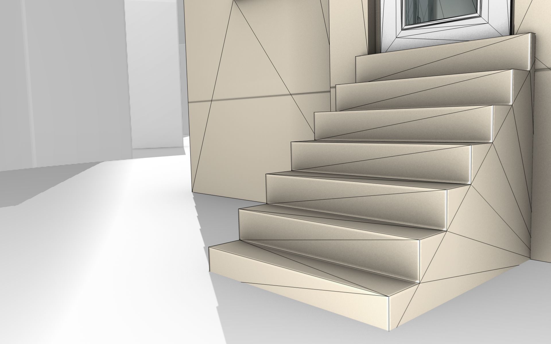 City House - 4 - Half-Double-House - Roof red - Wall skinyellow Low-poly 3D model_22