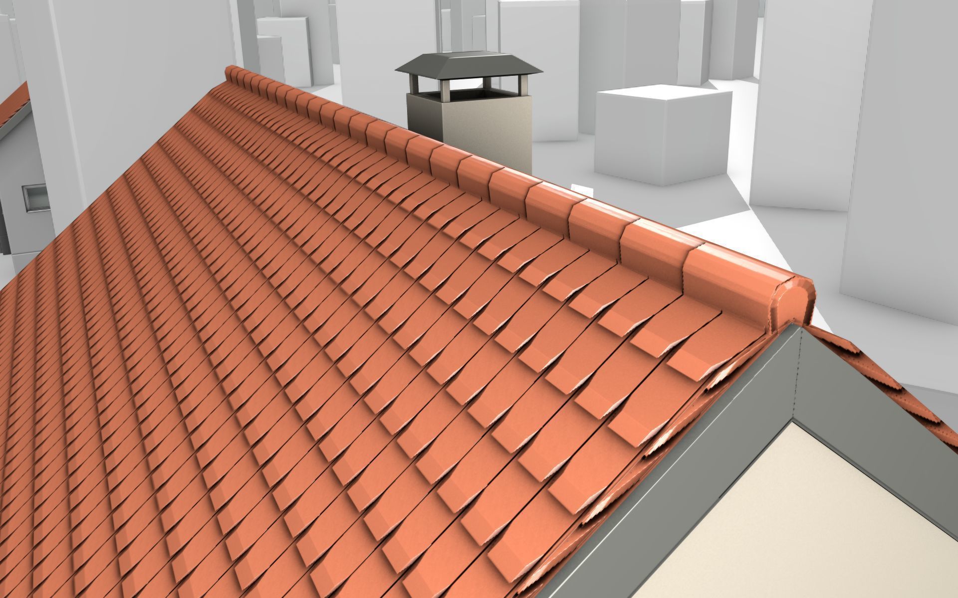City House - 4 - Half-Double-House - Roof red - Wall skinyellow Low-poly 3D model_43