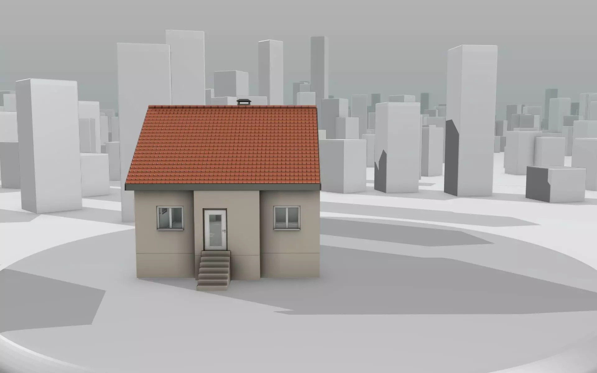 City House - 4 - Half-Double-House - Roof red - Wall skinyellow Low-poly 3D model_0