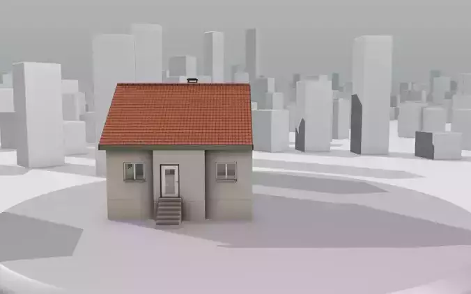 City House - 4 - Half-Double-House - Roof red - Wall skinyellow Low-poly 3D model