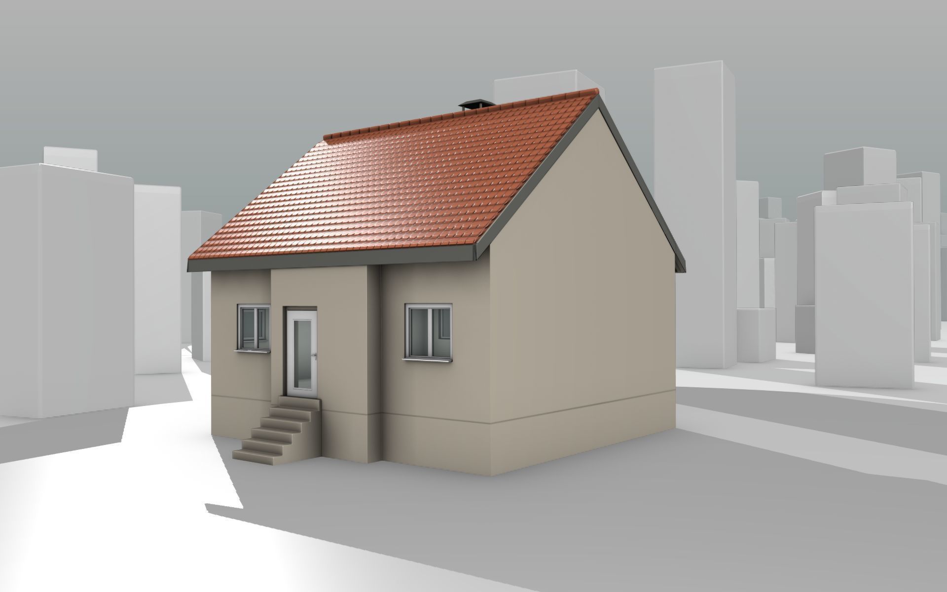 City House - 4 - Half-Double-House - Roof red - Wall skinyellow Low-poly 3D model_8