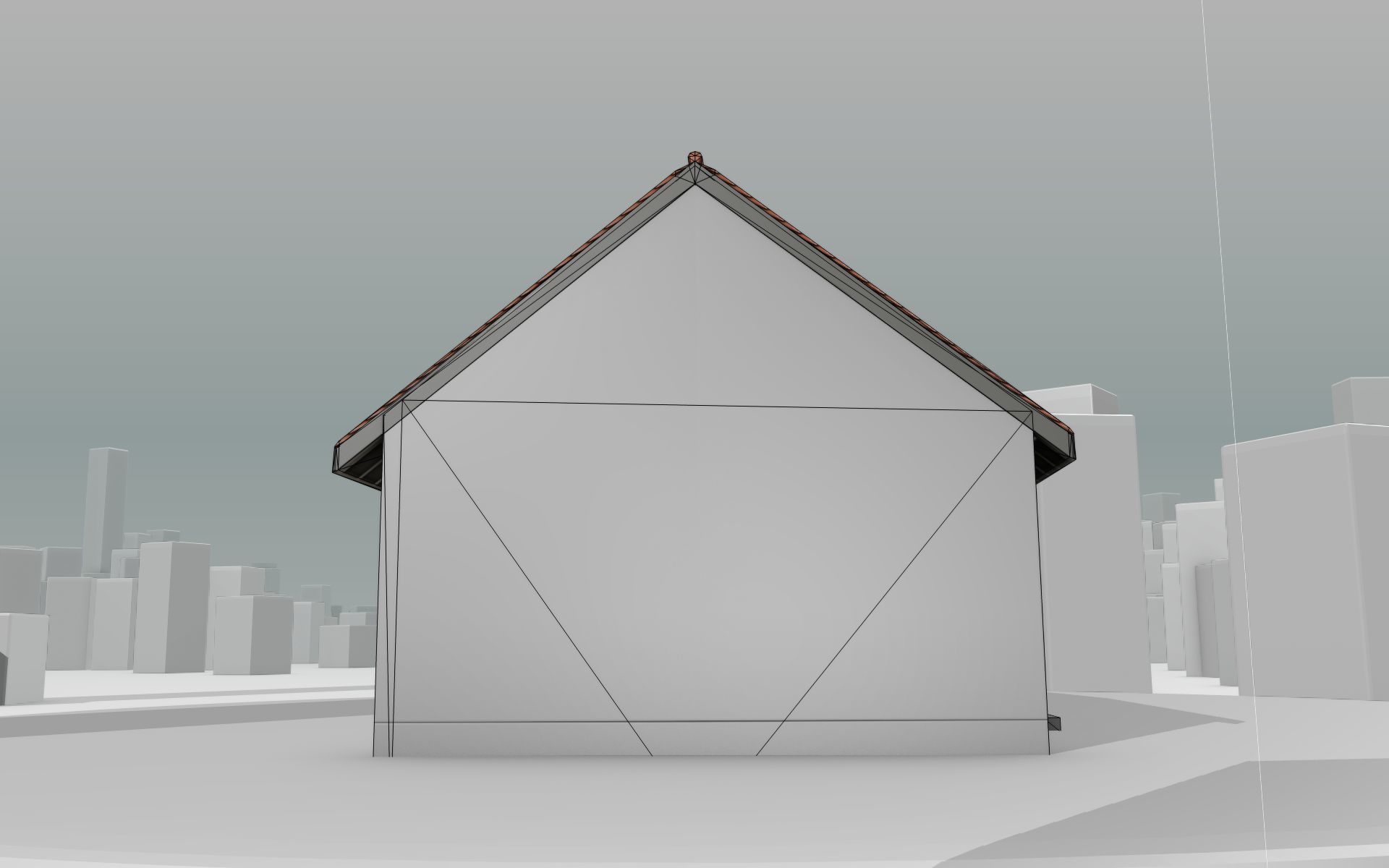 City House - 3 - Half-Double-House - Roof red - Wall black white Low-poly 3D model_17