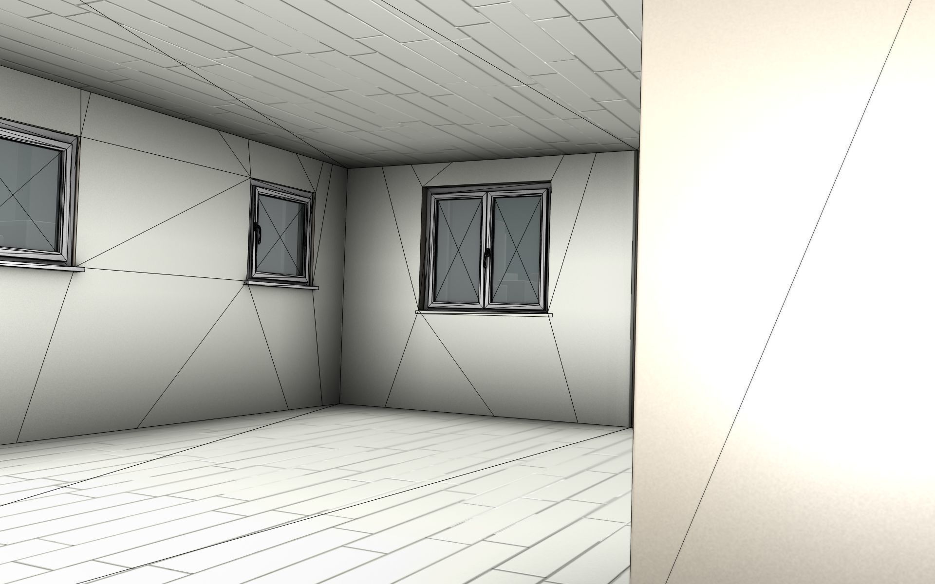 City House - 3 - Half-Double-House - Roof red - Wall black white Low-poly 3D model_25