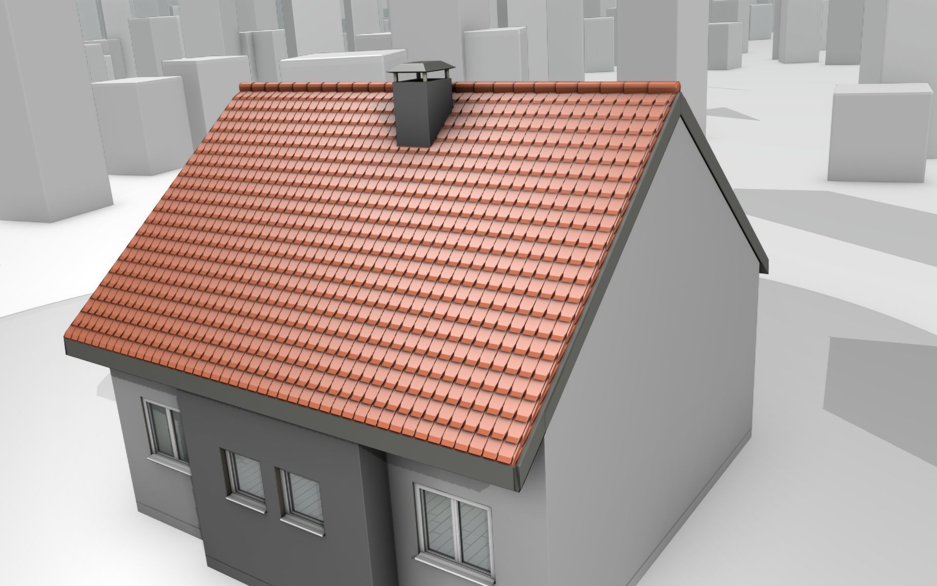 City House - 3 - Half-Double-House - Roof red - Wall black white Low-poly 3D model_39