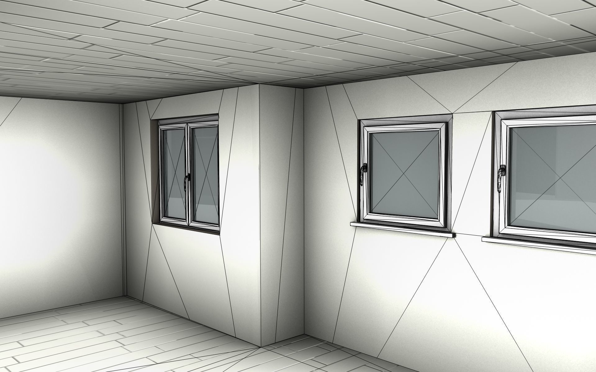 City House - 3 - Half-Double-House - Roof red - Wall black white Low-poly 3D model_26