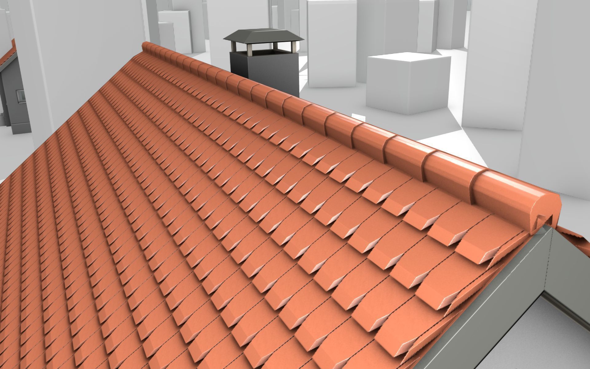 City House - 3 - Half-Double-House - Roof red - Wall black white Low-poly 3D model_41