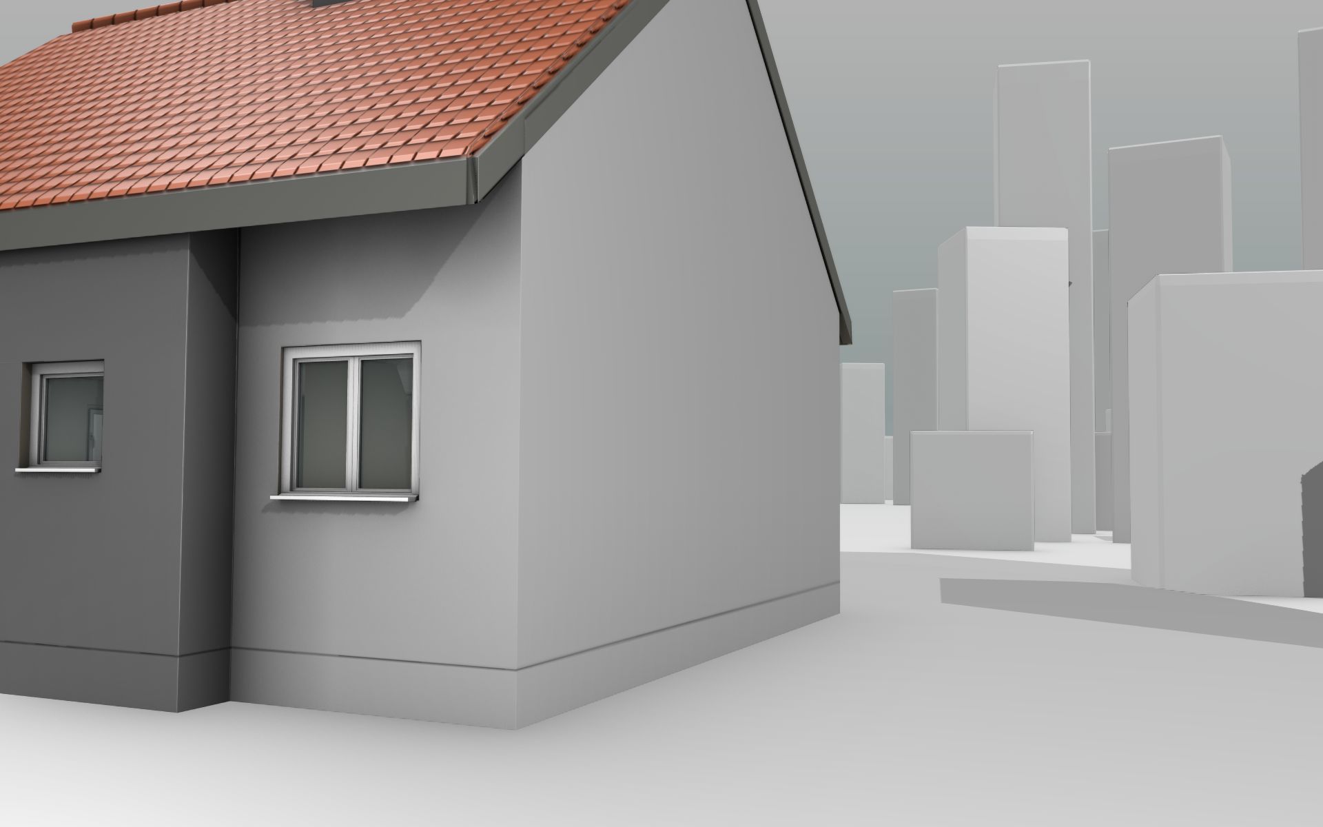 City House - 3 - Half-Double-House - Roof red - Wall black white Low-poly 3D model_38