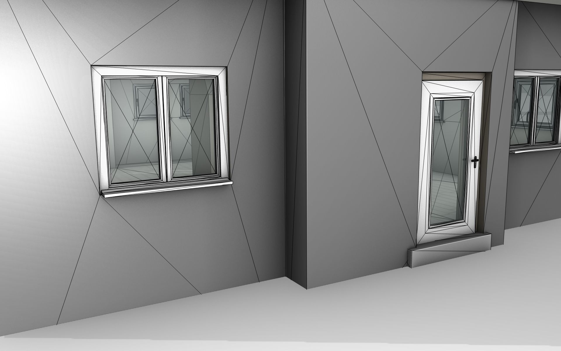 City House - 3 - Half-Double-House - Roof red - Wall black white Low-poly 3D model_19