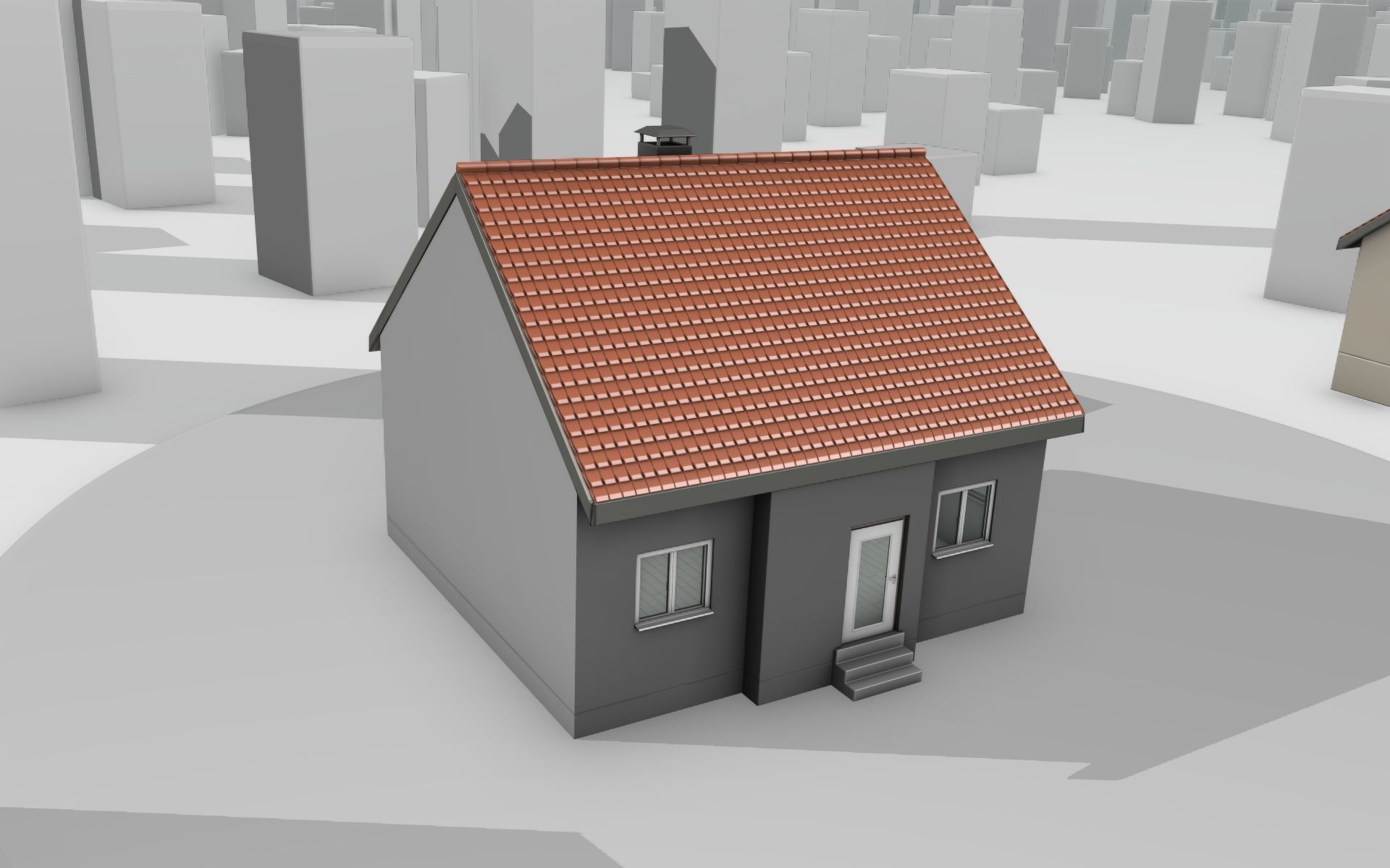 City House - 3 - Half-Double-House - Roof red - Wall black white Low-poly 3D model_31