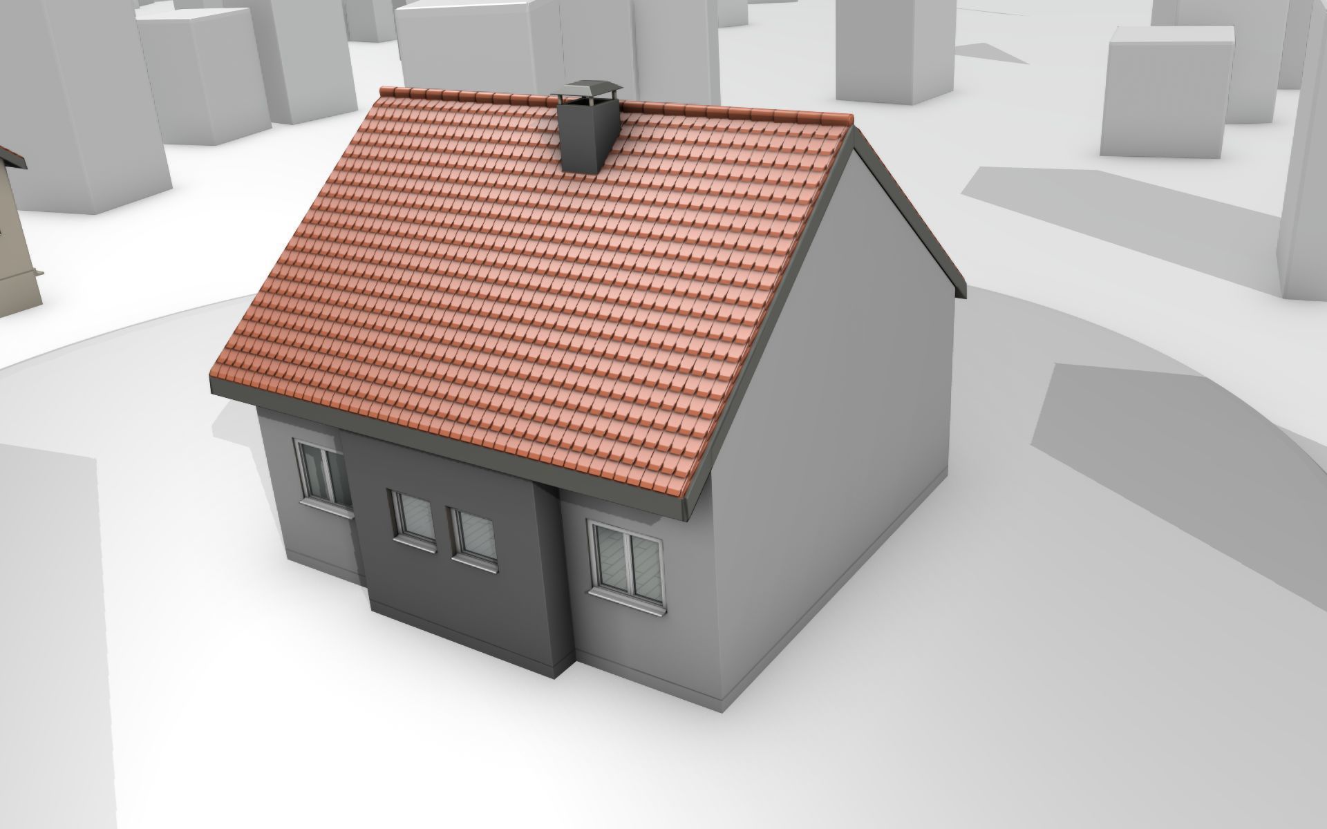 City House - 3 - Half-Double-House - Roof red - Wall black white Low-poly 3D model_5