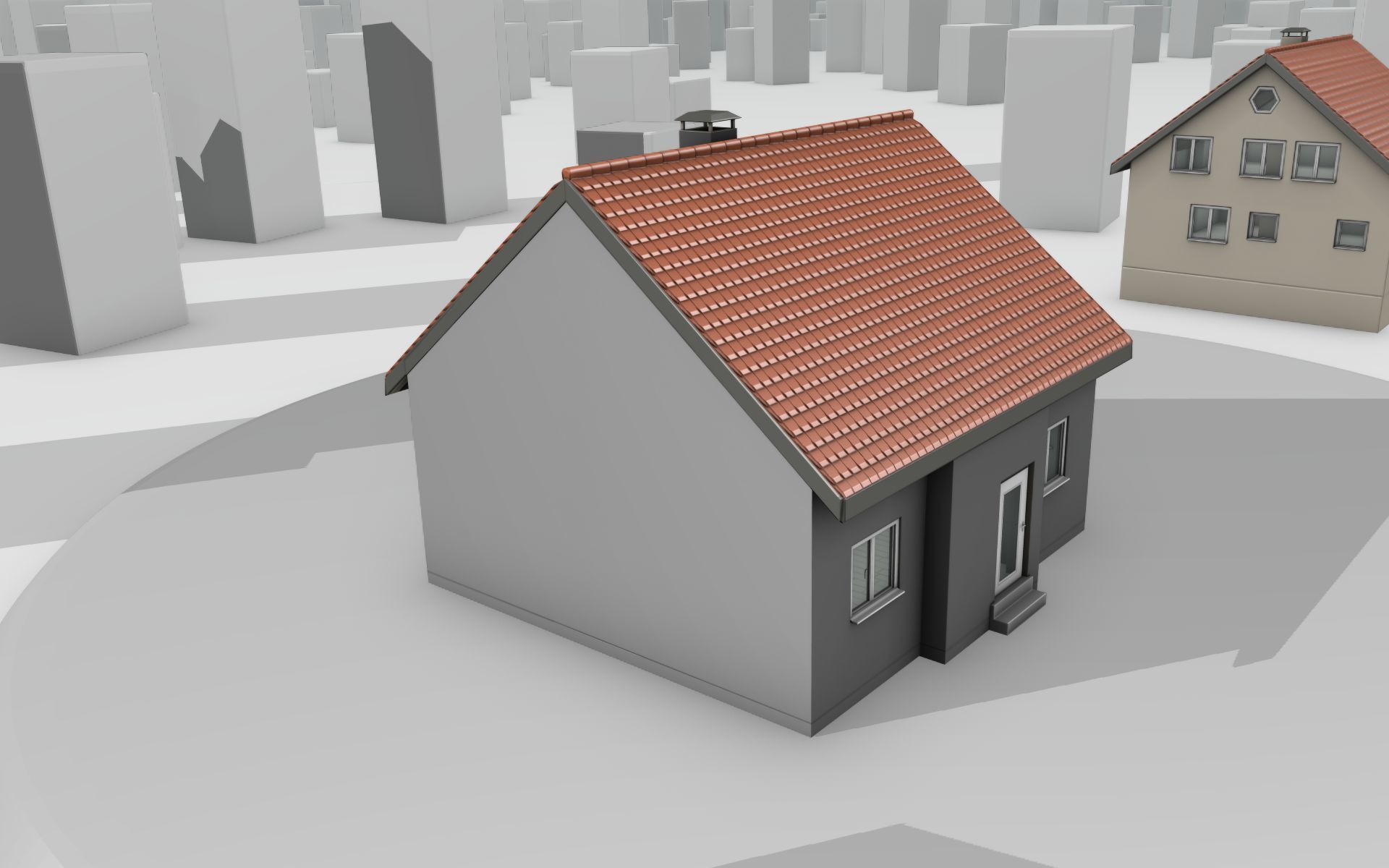 City House - 3 - Half-Double-House - Roof red - Wall black white Low-poly 3D model_32