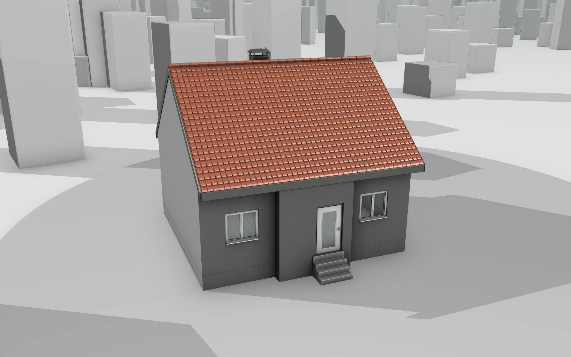 City House - 3 - Half-Double-House - Roof red - Wall black white Low-poly 3D model_30