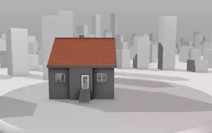 City House - 3 - Half-Double-House - Roof red - Wall black white Low-poly 3D model