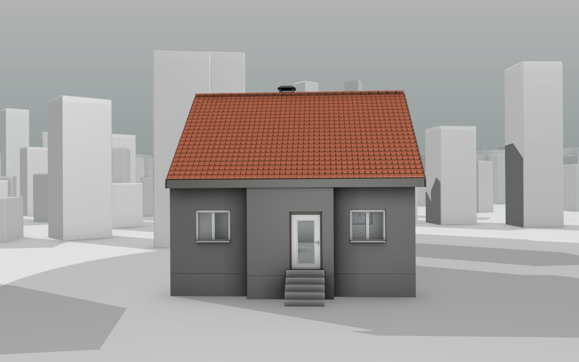 City House - 3 - Half-Double-House - Roof red - Wall black white Low-poly 3D model_29