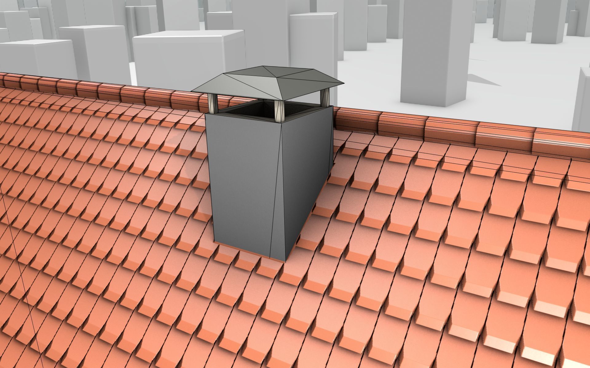 City House - 3 - Half-Double-House - Roof red - Wall black white Low-poly 3D model_16